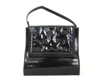 Sac à Mains Vintage Noir Verni Années 60 - Ancien, Très Bon état, Sans Marque