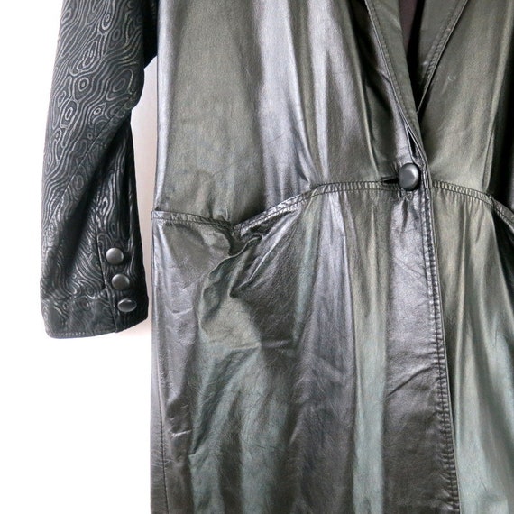 Long Black Leather Coat 80s Duster Jacket Vintage… - image 5