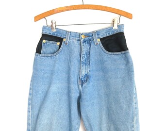 90s Vintage Zana Di Blue Jeans | Black Patch Denim Jeans | Size 29