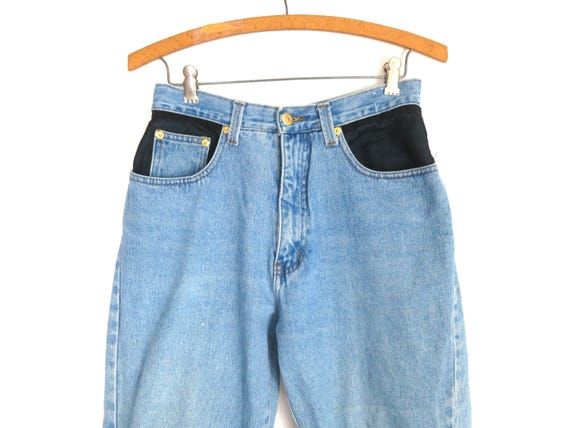90s Vintage Zana Di Blue Jeans | Black Patch Denim Jeans | Size 29