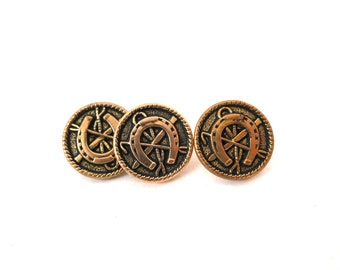 5 Bronze colored Cowboy Horseshoe Metal Shank Buttons