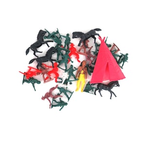 Plastic Cowboy & Indians Vintage Plastic Figures Toys with Teepee Army Men Horses