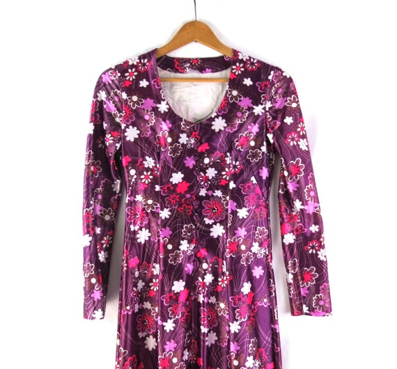 Long Maxi Floral Dress Retro 1970s Dress Purple F… - image 4