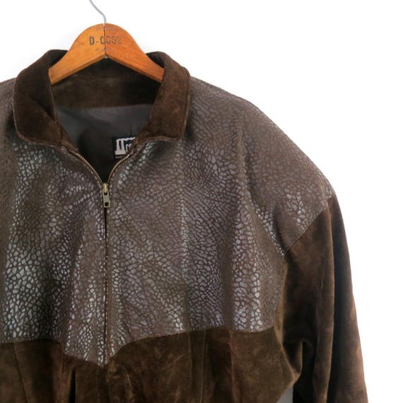 90s Brown Suede Leather Bomber Coat | Vintage COMMIT Bomber Jacket