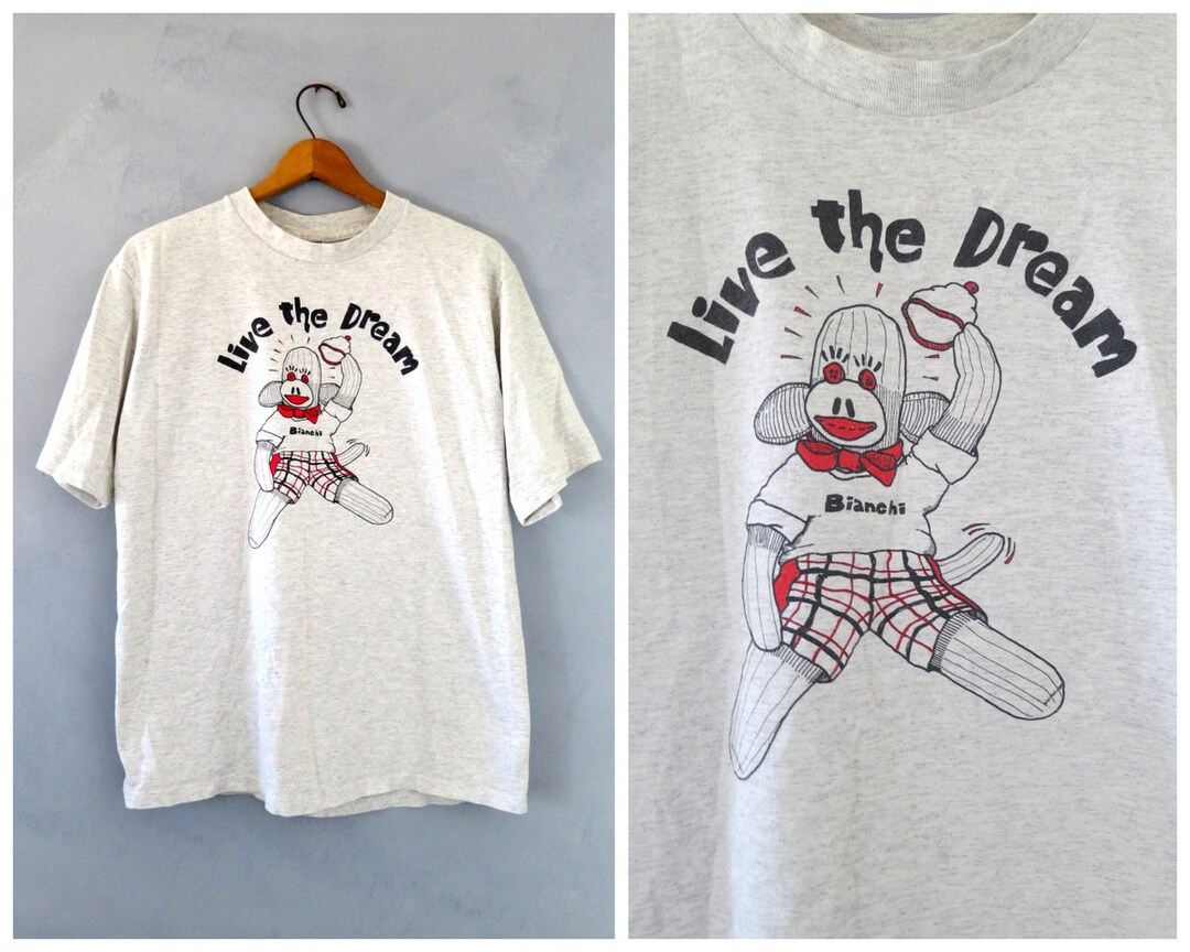 Vintage Gray Sock Monkey T-shirt Live the Dream Bianchi - Etsy