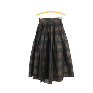 2 Piece ILENE RICKY Brown & Black Party Dress 1950s Vintage High Waist Skirt Midi Length with Sleeveless Tank Top Women&#39;s 24 Inch Waist