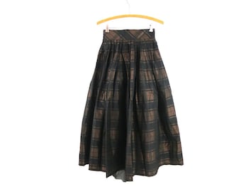 2 Piece ILENE RICKY Brown & Black Party Dress 1950s Vintage High Waist Skirt Midi Length with Sleeveless Tank Top Women's 24 Inch Waist