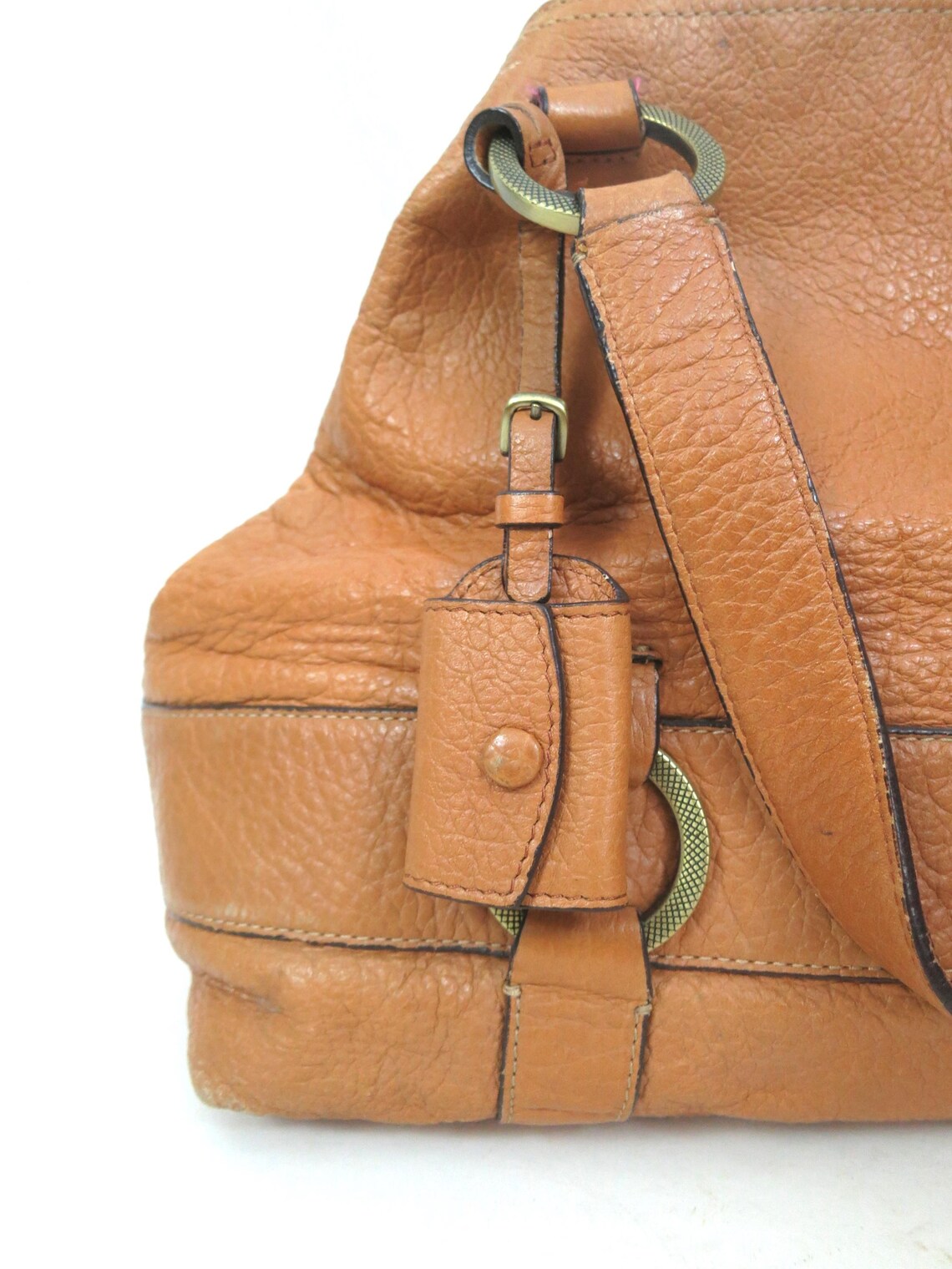 vintage Antonio Melani tan pebbled leather satchel handbag, foto 4 di 5
