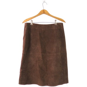 Suede Leather Skirt Brown Knee Length Skirt Modern Minimal Prairie Boho ...