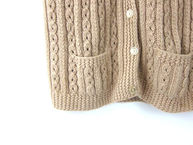 Long Knit sweater Vest Button Up Cableknit Cardigan Sweater top Boho Chic Button Down sweater with Pockets Women/'s Size Large
