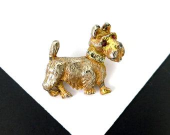 Vintage Scottie Dog Scatter Pin | Small Figural Animal Brooch | Retro Lapel Pin | Modern Gold Dog Costume Jewelry Gift