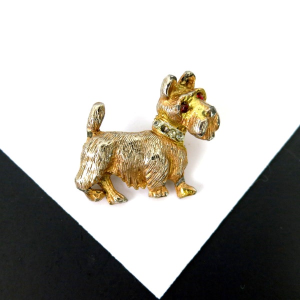 Vintage Scottie Dog Scatter Pin | Small Figural Animal Brooch | Retro Lapel Pin | Modern Gold Dog Costume Jewelry Gift