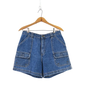 90s Jean Shorts | Vintage 90s Denim Shorts with Cargo Pockets | Women's Size 8