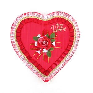 Boîte à bonbons coeur rouge vintage avec volants / Boîte coeur pour la Saint-Valentin