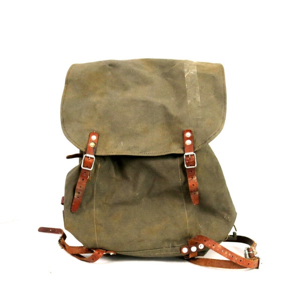 Army Backpack Canvas & Leather Vintage Military backpack Rucksack WWII with frame