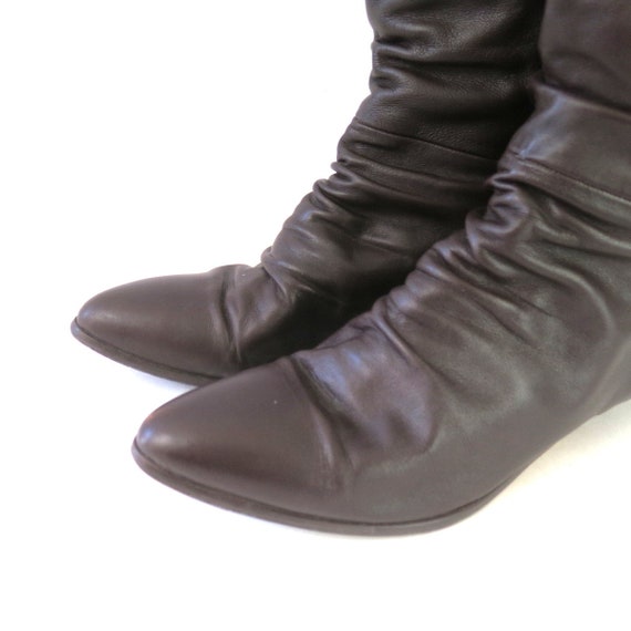 Brown Leather Slouchy Boots | 90s Mid Calf Bootie… - image 4