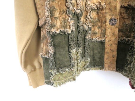 Textured Patchwork Sweatshirt Cardigan Vintage Fo… - image 5