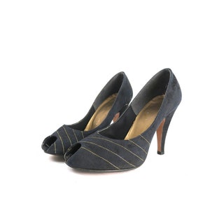 1950s Black & Gold Fabric High Heels Vintage 50s Dress Shoes Women&#39;s Size 6.5