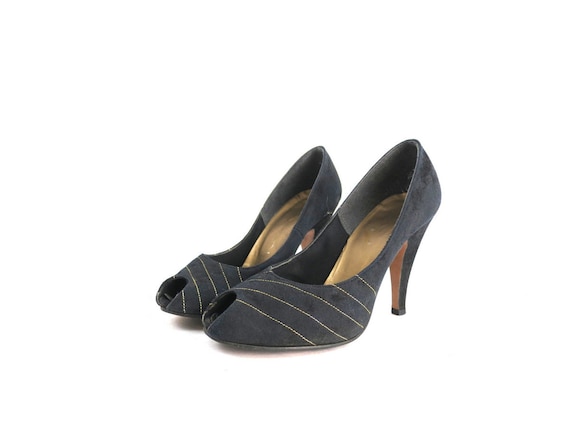 1950s Black & Gold Fabric High Heels Vintage 50s … - image 1