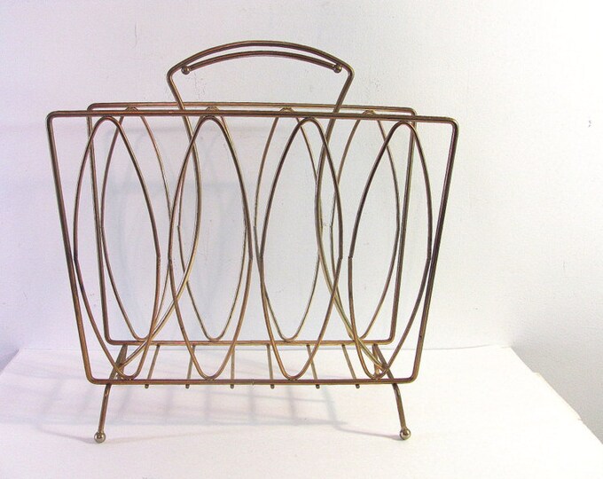 Vintage Gold Metal Magazine Rack Etsy