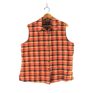 Ärmelloses Seiden Tank Top 90er Jahre Vintage Button Up Shirt Damen Gr. XL