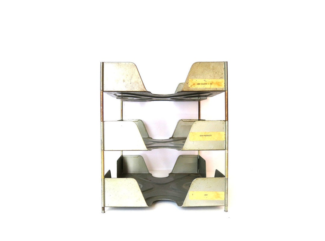 Metal Stacking Paper Tray Shelf Vintage Industrial 3 Tier Paper File