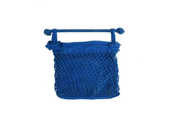 Small Blue Antique 1920s Purse Vintage Crochet Po… - image 1