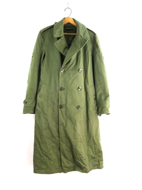 Green Army Trench Coat Military Issue Overcoat wi… - image 4