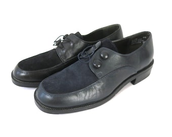 Vintage Black Suede Leather Oxfords - 90s Preppy Loafers, Women's Size 8