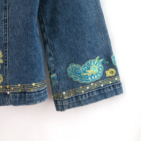 Embroidered Paisleys Jean Jacket Vintage 90s Deni… - image 3