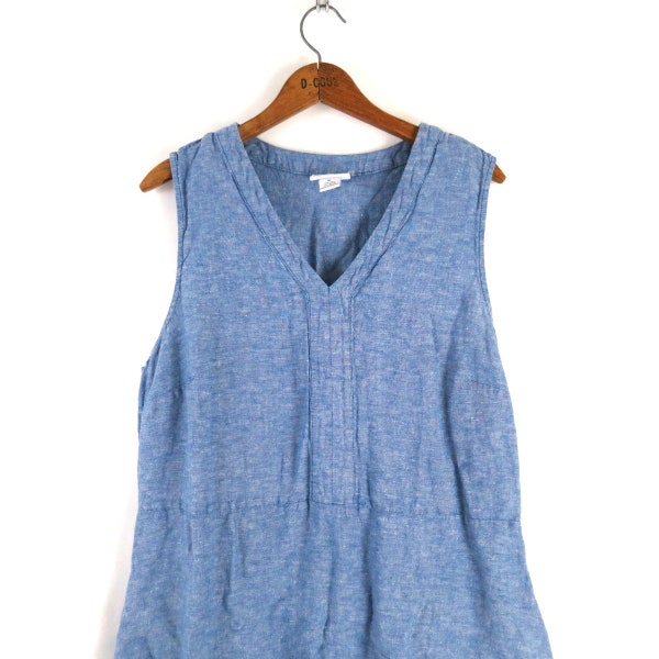 Sleeveless Blue Summer Dress | Casual Market Dress | Linen Cotton Minimal Dress | XL