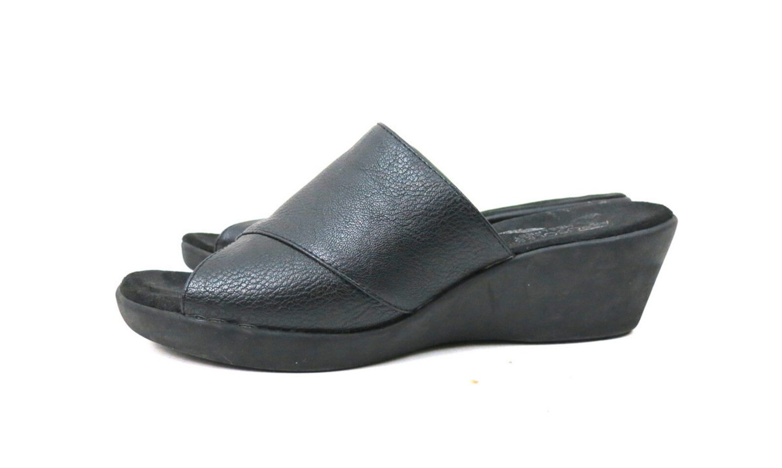 Black Slides Women's Faux Leather Sandals Vintage 90s Slip | Etsy