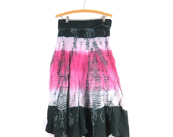 Pink Cotton Tie Dyed Skirt | long Festival skirt | Fold Over Waist Midi Skirt | Women's Size Medium