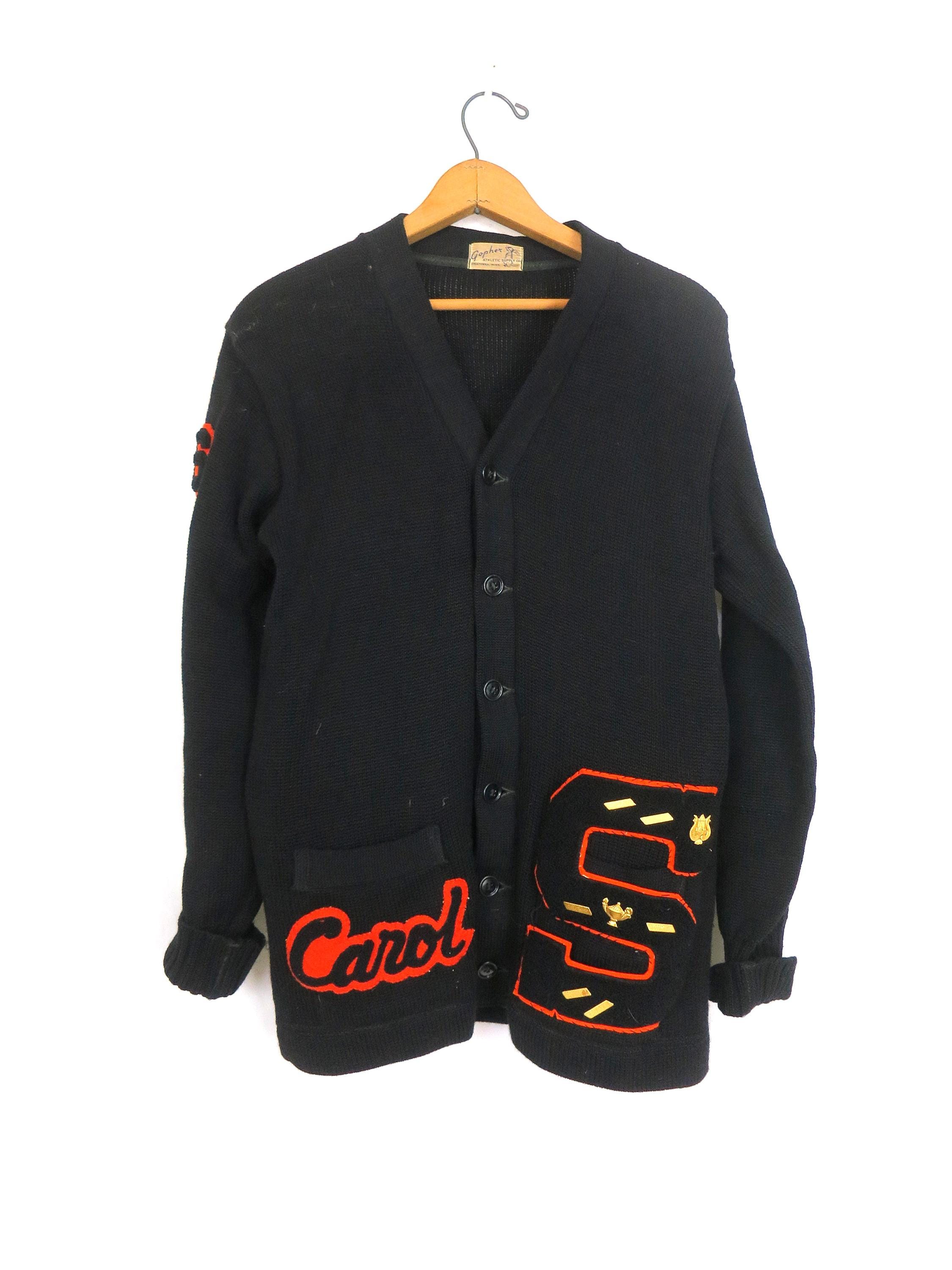 Vintage 50s Wool Letterman Cardigan Sweater With Patches - Etsy