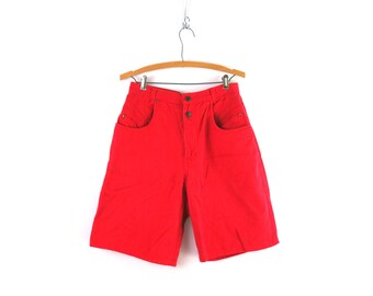 Long Red Jean Shorts Red Denim High Waist Cowgirl Shorts vintage 90s High Rise Shorts Femmes Taille 13 14