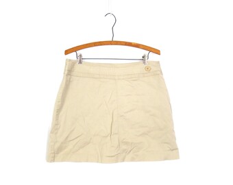 Vintage Khaki Mini Skirt with Shorts: Y2K Cotton Skirt, Size 16 P