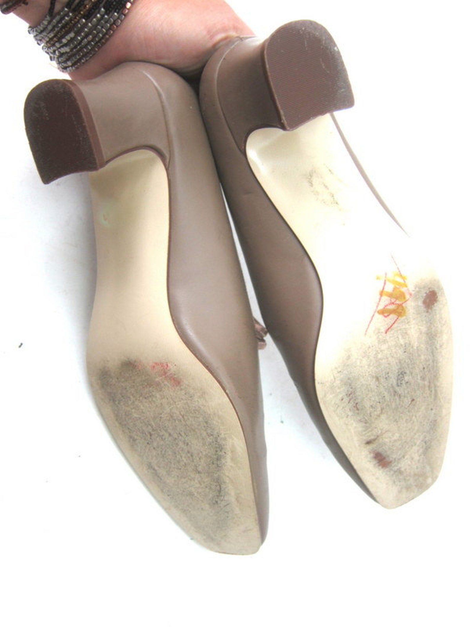 Taupe Dress Shoes Pumps Low Heel Shoes Vintage 90s Closed Toe | Etsy