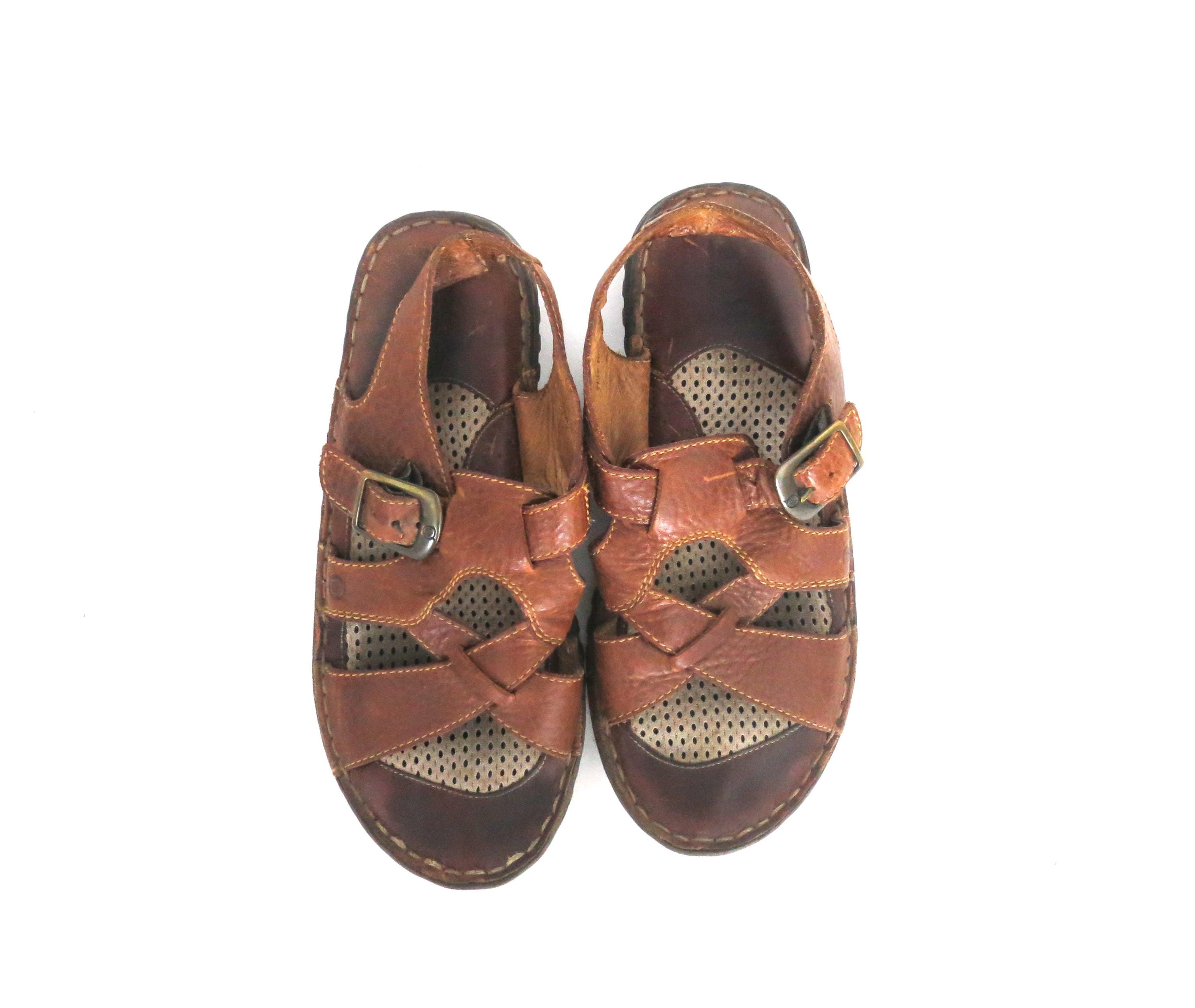 Brown Leather BORN Sandals Gladiator Fisherman Sandals 
