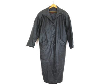 Vintage 80s Black Leather Trench Coat: Western Duster, Women's Medium