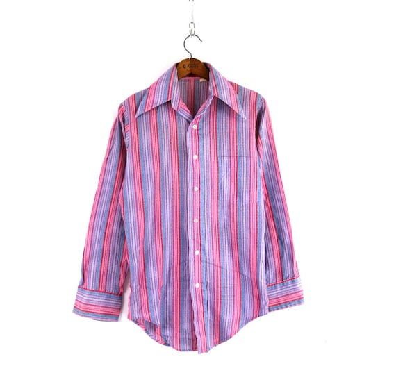 Vintage 1970s Button Up Oxford Shirt | Pink Purpl… - image 1