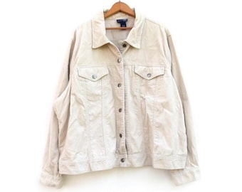 Chaqueta de pana color caqui vintage: abrigo de otoño abotonado de talla grande
