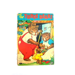 The Three Bears, Whitman Giant Tell A Tale, 1940s Picture Book Children&#39;s Illustrated Hardcover Kid&#39;s Vintage Book Decor