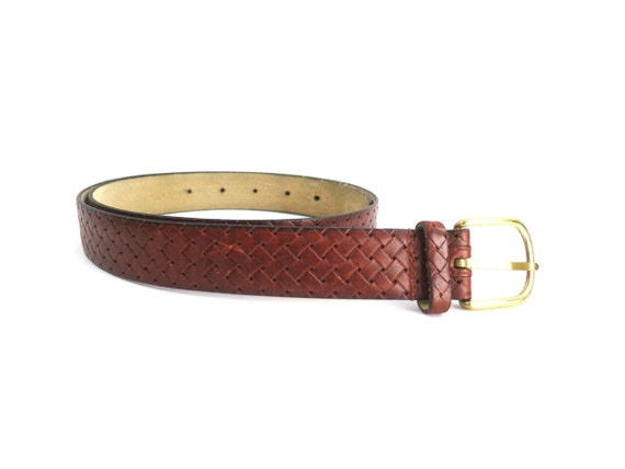 Brown Braided Belt Braided Leather Belt Vintage 90s B… - Gem