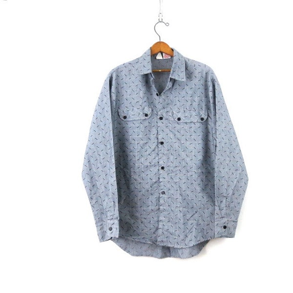 Gray Boyfriend Shirt Oversized Oxford Collar Shirt Button Up Vintage Top Long Sleeve Gender Neutral Preppy Dress Shirt Unisex Men's Large