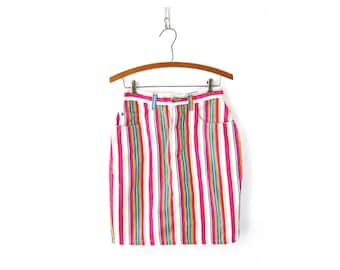 Striped GITANO Skirt Vintage 1980s Mini Skirt Pink Stripe Skirt Women's 26 Inch Waist