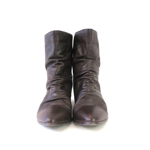 Brown Leather Slouchy Boots | 90s Mid Calf Bootie… - image 5