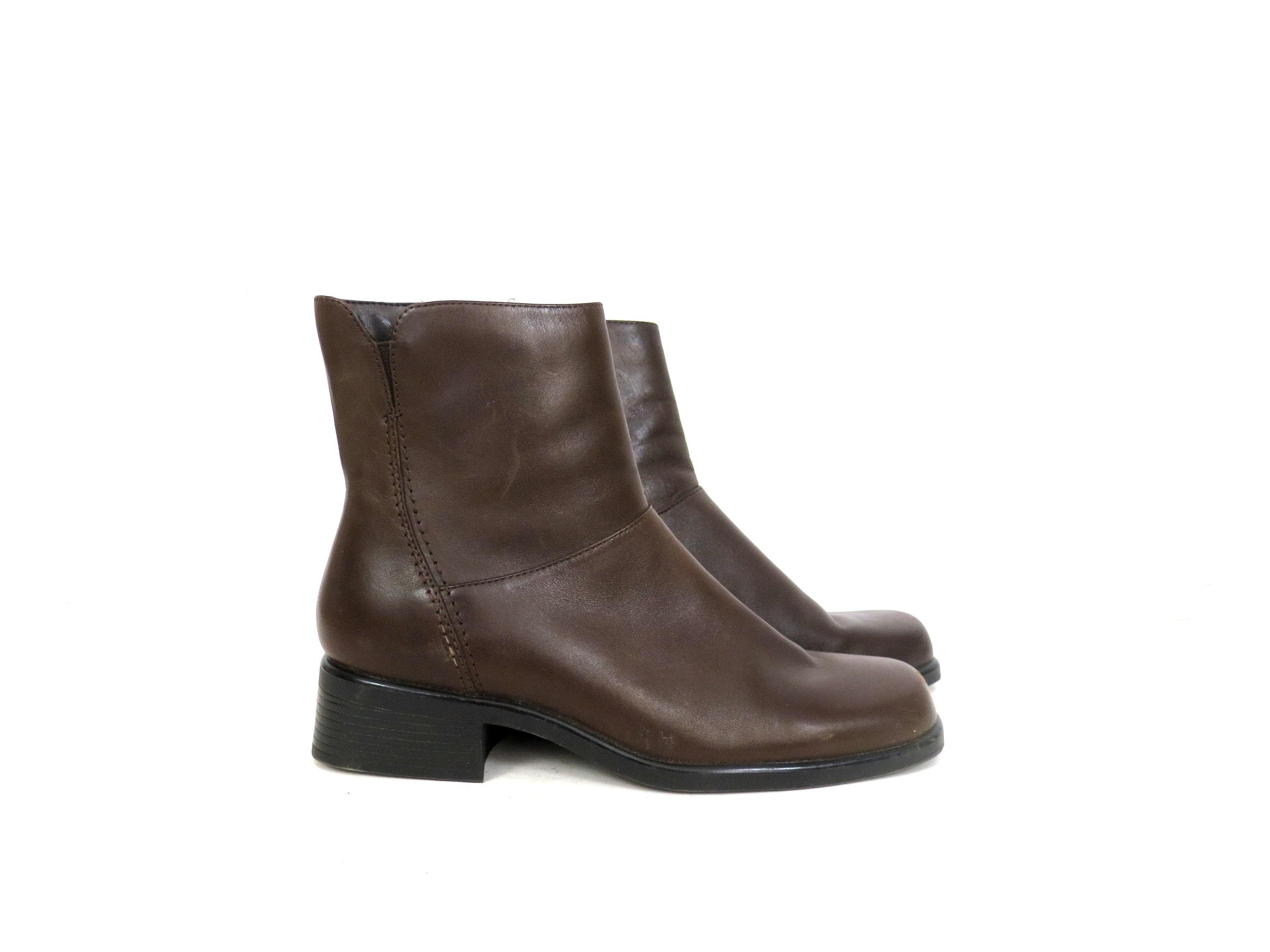 Vintage Brown Square Toe Boot - Etsy