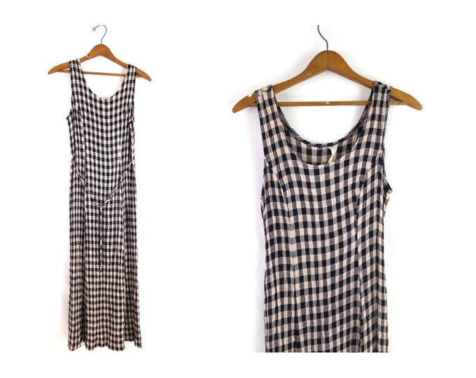 Long 90s Slip Dress Vintage Checker Pattern Dress Y2K Etsy