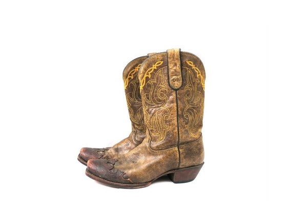 Vintage Tony Lama Boots Brown Leather Boots Mid Ca