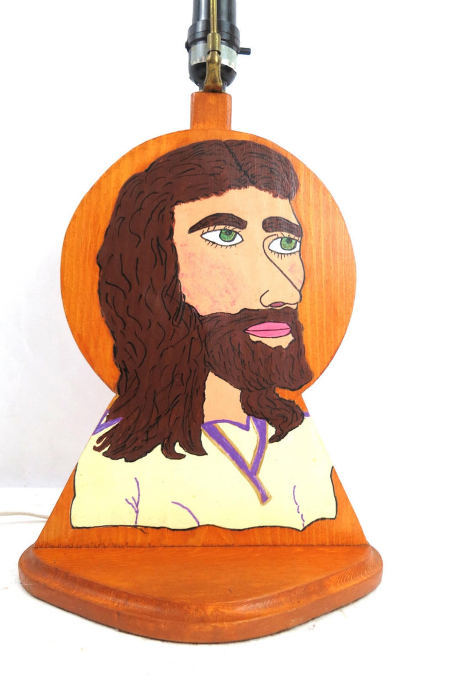 Vintage Painted Jesus Folk Art Lamp Naive Outsider Art Wood Etsy